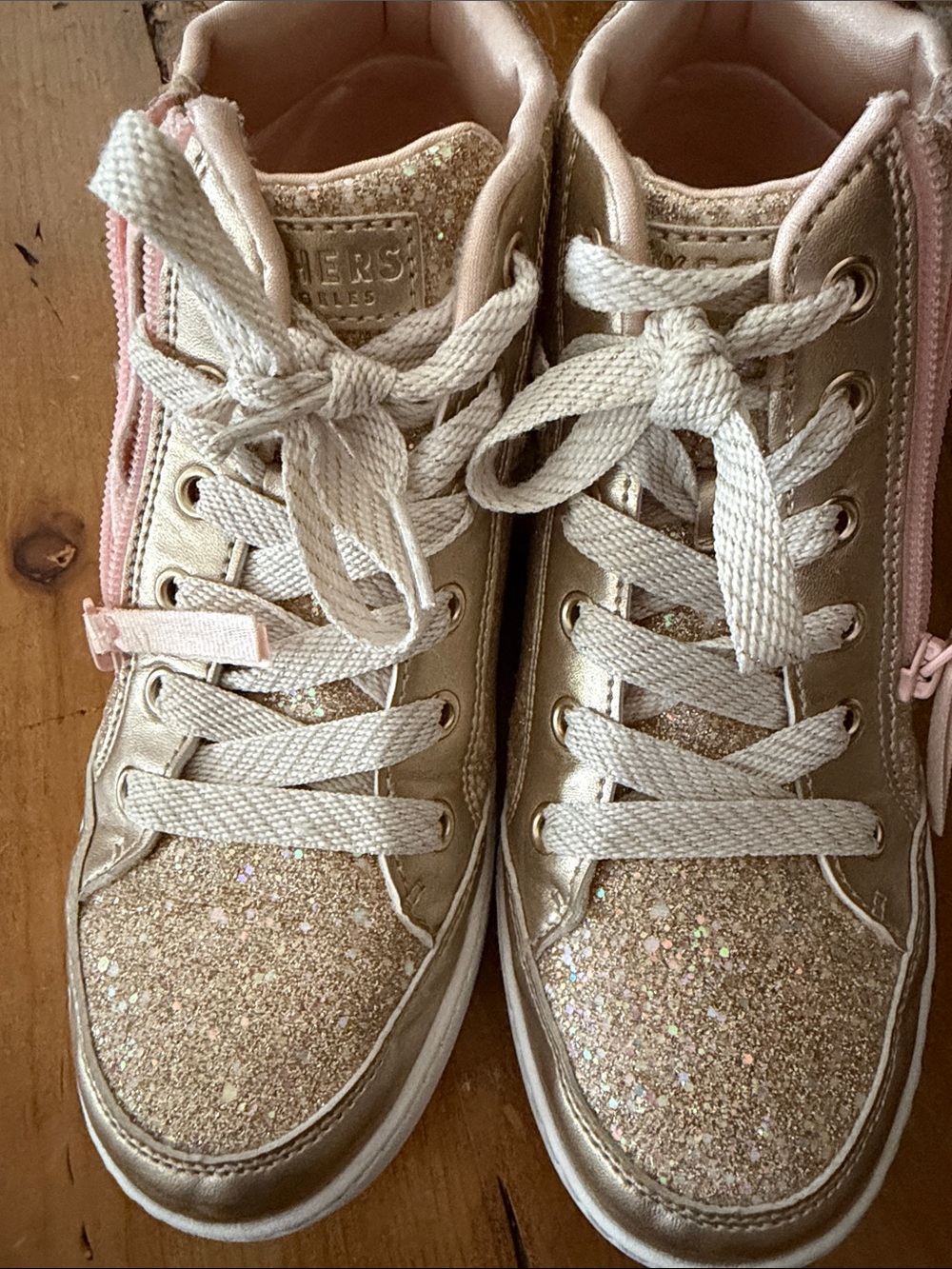 Skechers Girls Hip Hop Glitter High-Top Sneakers Gold/Pink Big Girls Size 5.5